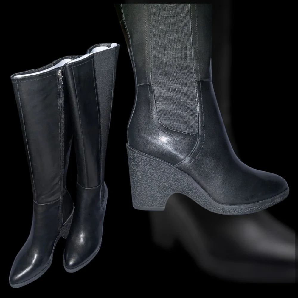 Aerosoles Women's "Memphis" Black Faux Leather Boots - Picture 4 of 8